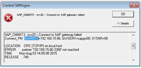 edited Apr 8 at 1502. . Connect to sap gateway failed